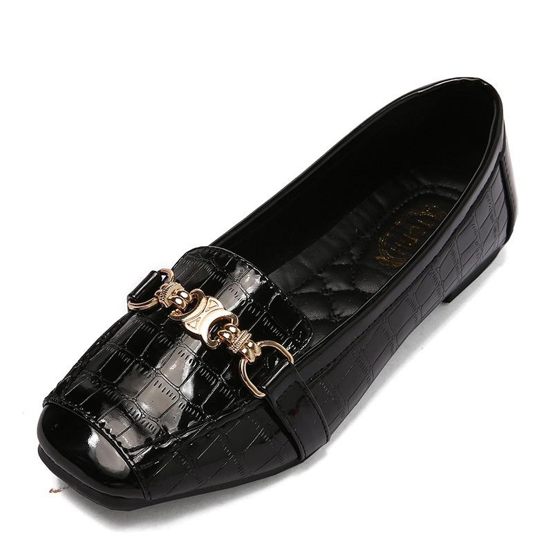 Fashion Soft-soled Women's Single Shoes, New Shallow Mouth Mother Shoes, Flat-soled Square Head Beanie Shoes