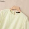 ZANZEA Women Casual Round Neck Lace Crochet Patchwork Summer Short Sleeve Blouse