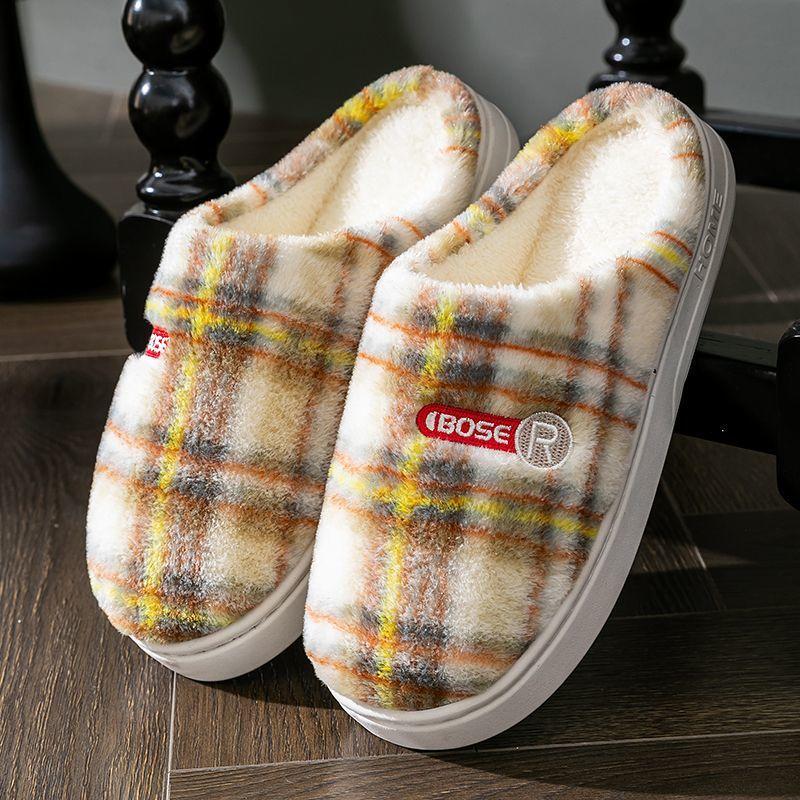 Winter cotton slippers women's plush cute warm home hair drag male couple autumn and winter indoor home non-slip ins