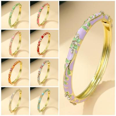 Elegant Enamel Flower Bangle Colorful Enamel Women's Floral Bracelet  Bride