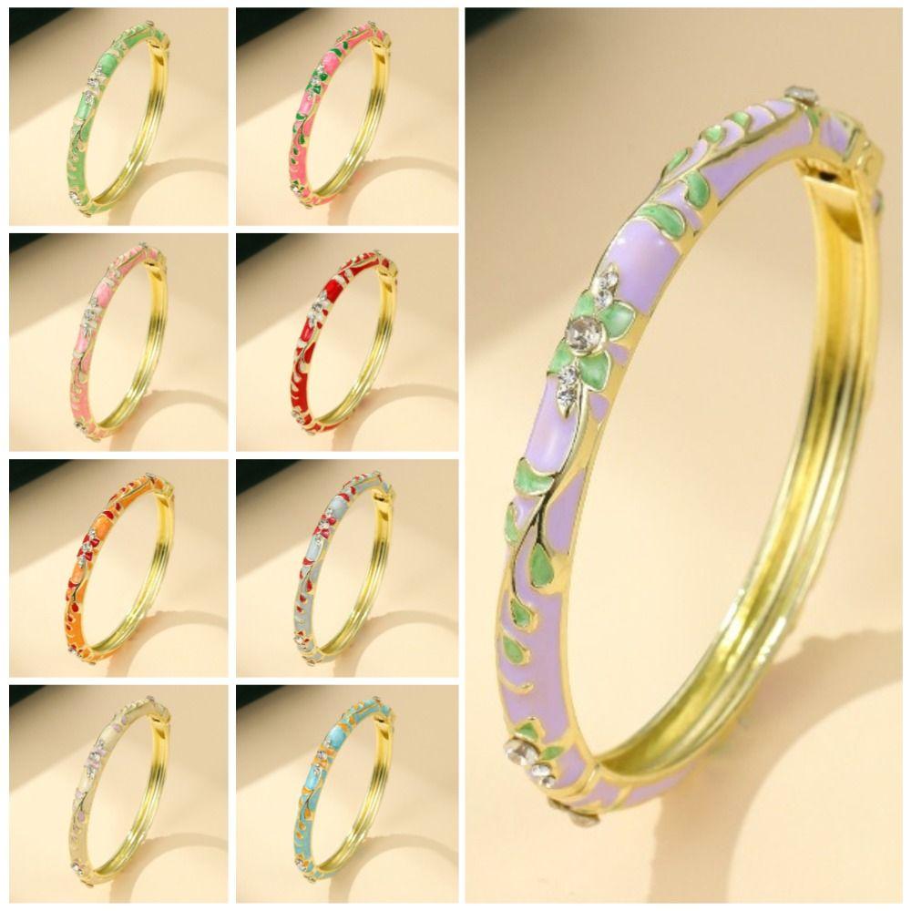 Élégant Bracelet Jonc Fleur Émaillée Colorée Bracelet Floral pour Femme Mariée