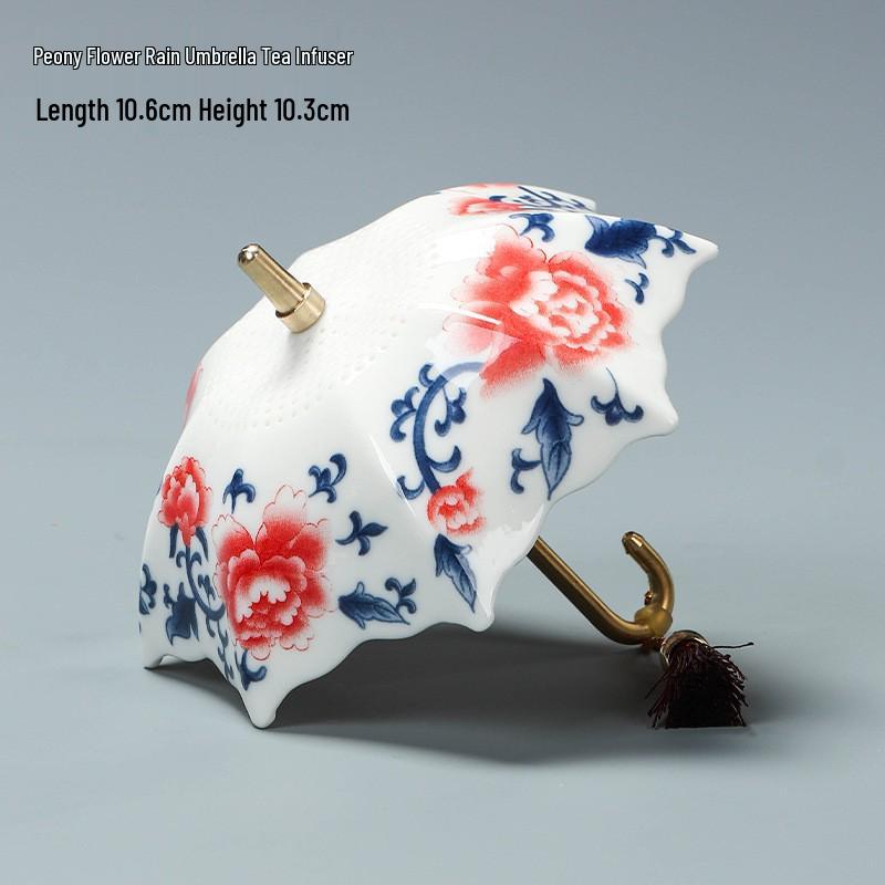 Blue & White Porcelain Umbrella Tea Strainer - Creative Tea/Coffee Filter & Ornament