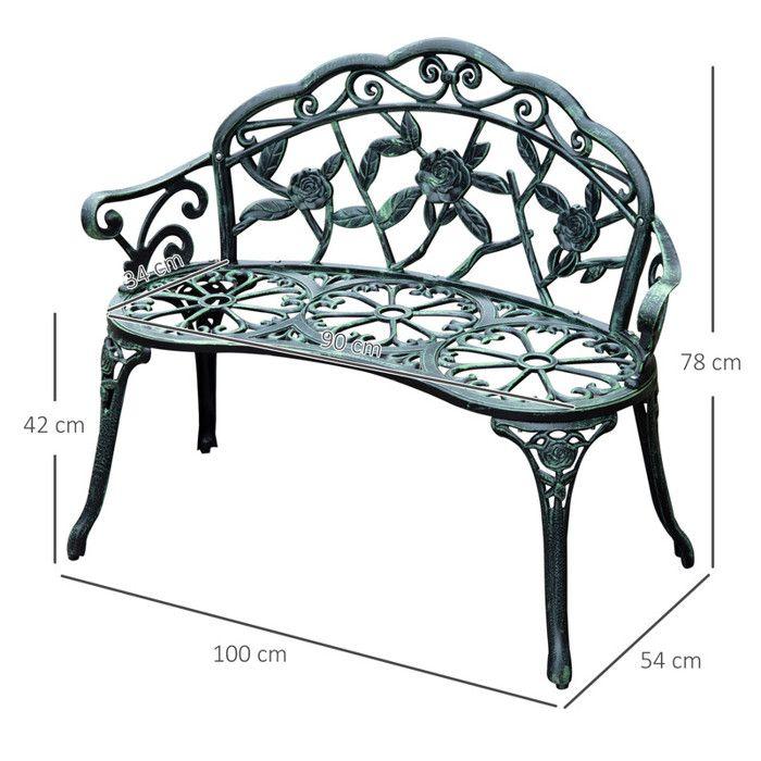 Banc de jardin Outsunny Banc de parc Banc Meuble de jardin 2 places métal 100 x 54 x 78 cm