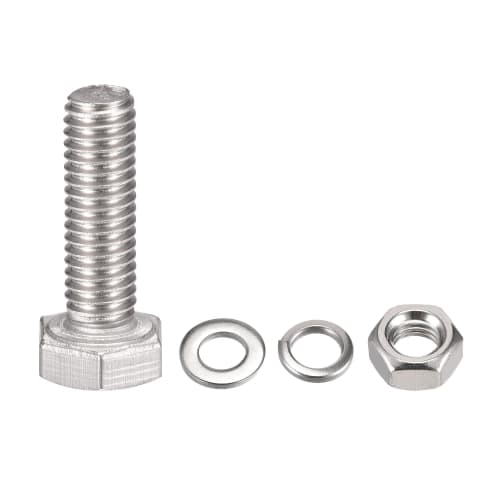 uxcell Hex Bolts, Nuts, Hex Head Screws, Flat & Lock Washer Kit, 304 Stainless Steel, Full Hex Bolt Thread, M6 x 20mm, 10-Pack