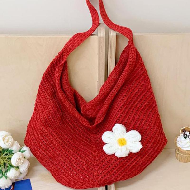 New Large Capacity Knitted Shoulder Bag Flower Summer Beach Leisure Vacation Beach Bag Women's Daily Shopper Totes