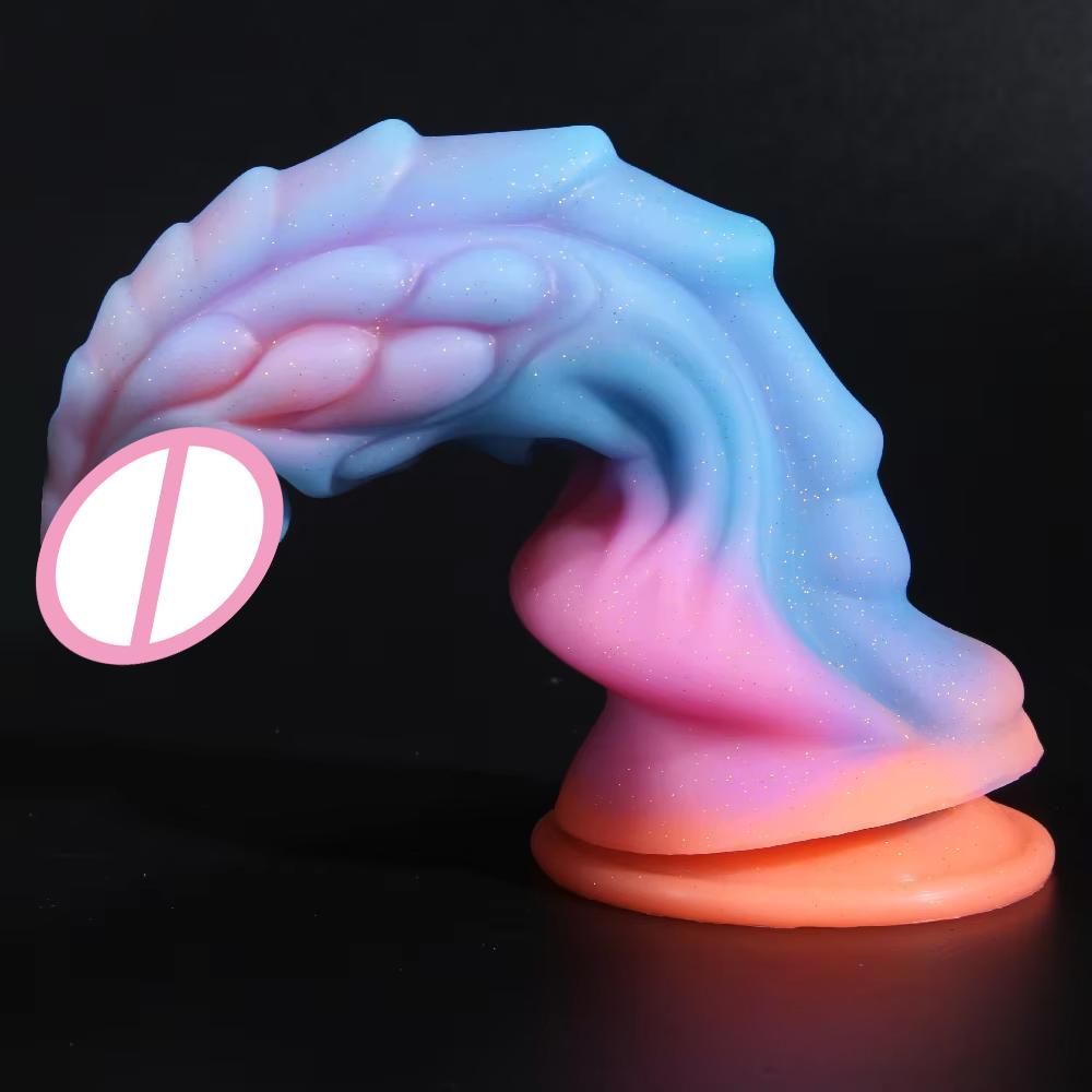 New Luminous Dildos Colourful Glowing Huge Penis G-spot Anal Butt Plug Women Toys Shaped Dragon Monster Dildo with Suction Cup