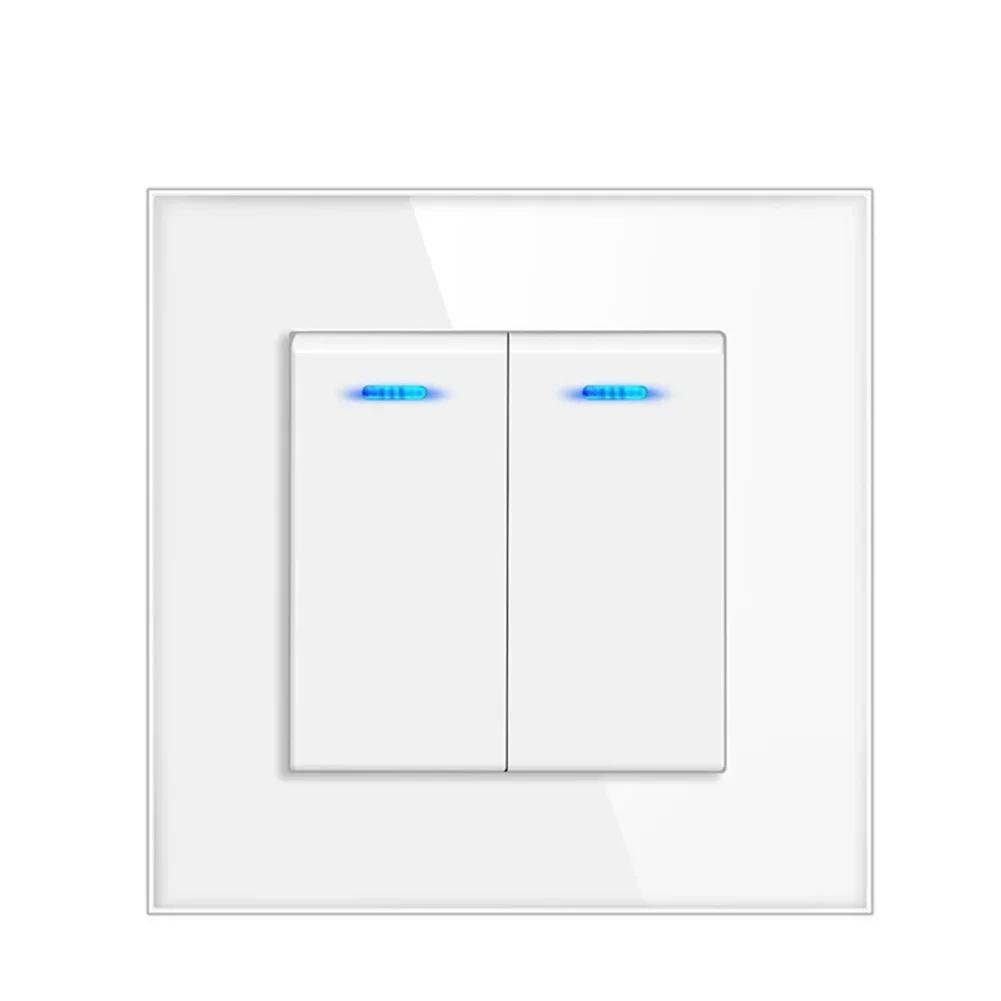 Interruptor de parede aberto Interruptor de controle duplo 82-Tipo Painel de vidro temperado Interruptor de controle duplo bidirecional de parede oculto Fonte de alimentação elétrica