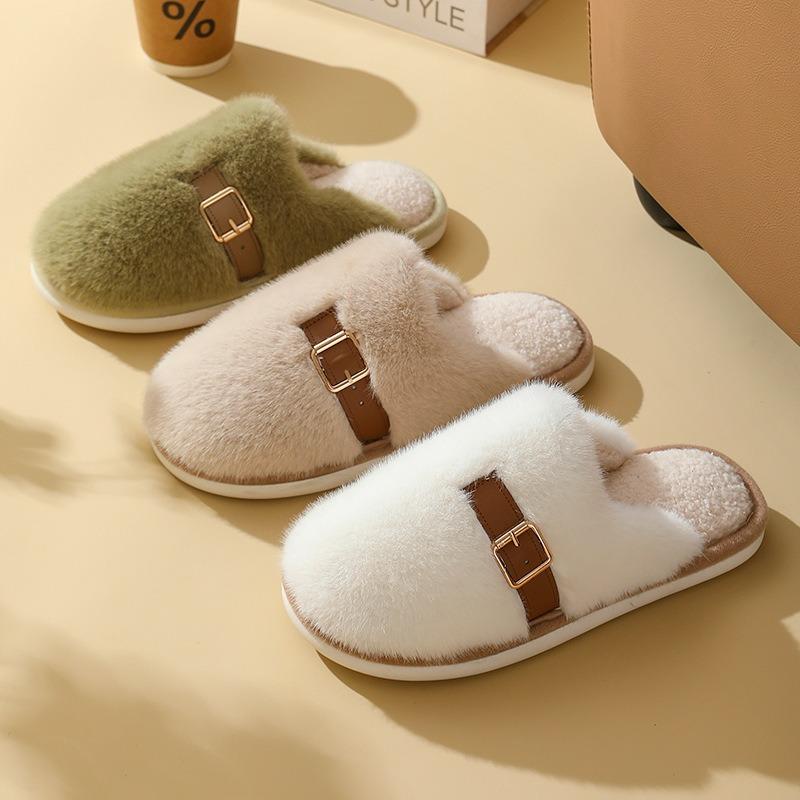 Simple solid color cotton slippers women's autumn and winter home use warm and non-slip couple's premium plush slippers men's