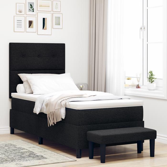 VidaXL Lit à sommier avec matelas et banc noir 100x200 cm tissu 3344046