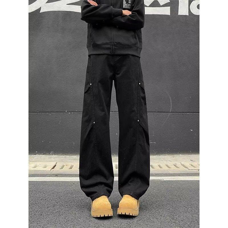 Maillard coffee washed jeans men's trendy brand straight American retro diagonal scimitar pants trendy