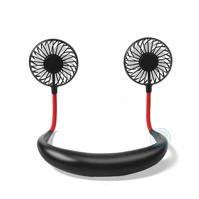 

Беспроводной шейный ободок Hands-Free Подвесной Hands-Free USB Перезаряжаемый Двойной Вентилятор Мини Воздушный Охладитель Летний Портативный Вращение на 360 градусов по желанию чёрный