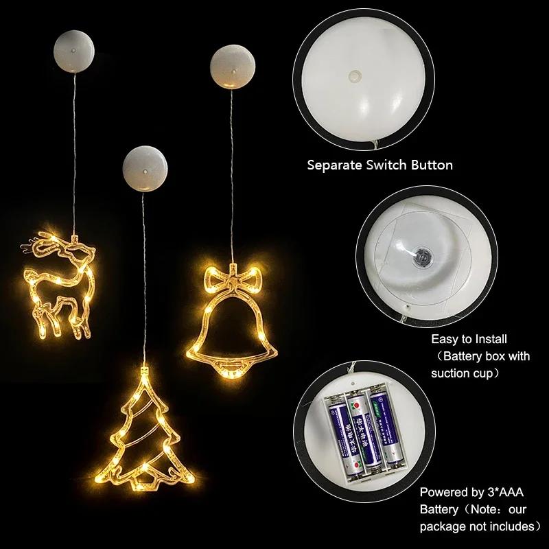Weihnachts-LED-Licht Schneeflocke Weihnachtsmann zum Aufhängen Batteriebetrieben Fensterornamente Dekoration für Zuhause Weihnachten Navidad Neujahr Dekoration