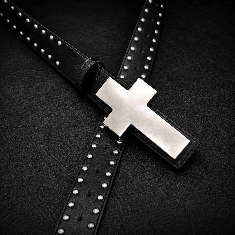 Y2K Rivet Studded Belt Gothic Streetwear Waist Belt Trendy Punk Cross Belt For Men Women Jeans