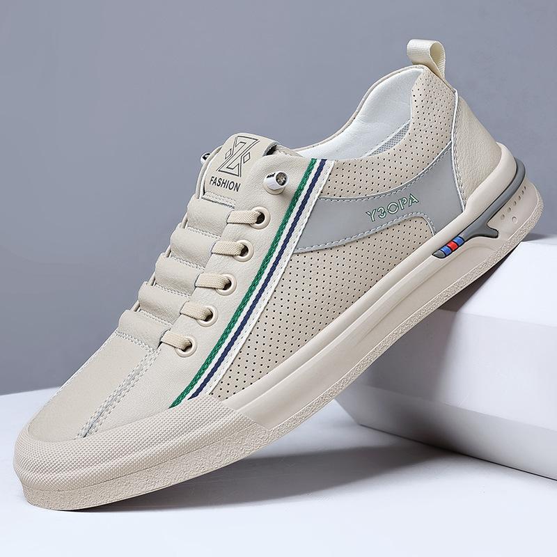 Summer New Men's Shoes Fashionable Versatile Breathable Hollow Men's Casual Shoes Outdoor Sports White Shoes Flat Shoes