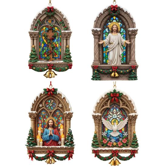 Christmas Jesus Ornaments Religious Acrylic Xmas Tree Hanging Ornaments Christian Keepsake Gift for Home Garden Wall Decor