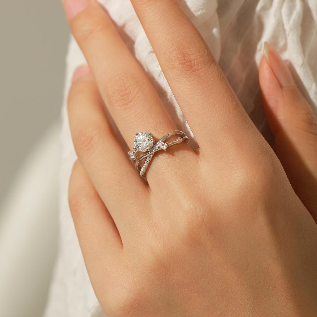MODIAN 1CT VVS1 Clarity Moissanite Dazzling Ring 925 Silver E Multi-layer Lines Rings For Women Wedding Jewelry Gifts