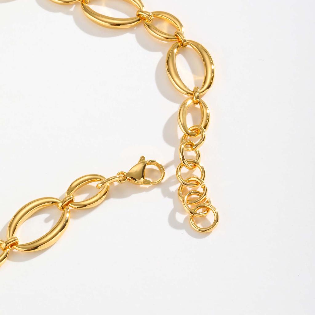 Klobige Edelstahl-Gliederkette für Damen, Vergoldete Dicke Ovale Kette Choker-Halskette, Geometrischer Minimalistischer Schmuck