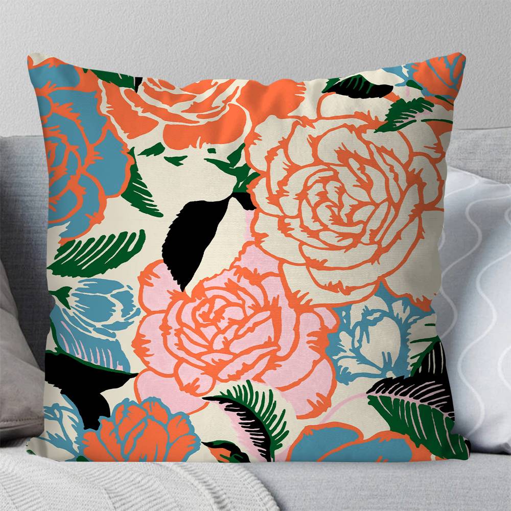 Tropical Flowers Retro Pillow Case Fashion Square Pillowcase Bedroom Sofa Room Ins Decoration Leisure