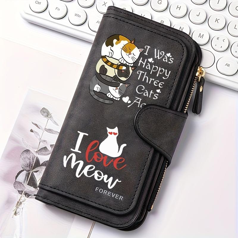 Black Striped Cat Print Long Wallet for Women Multifunctional Portable Snap Button Coin Purse Birthday Gift Daily Commute Fun Design Outdoor Travel
