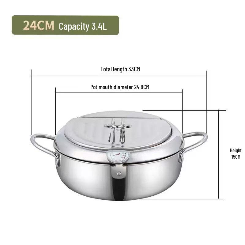 304/201# Stainless Steel Tempura Fryer with Oil Temperature Display & Filtering Lid