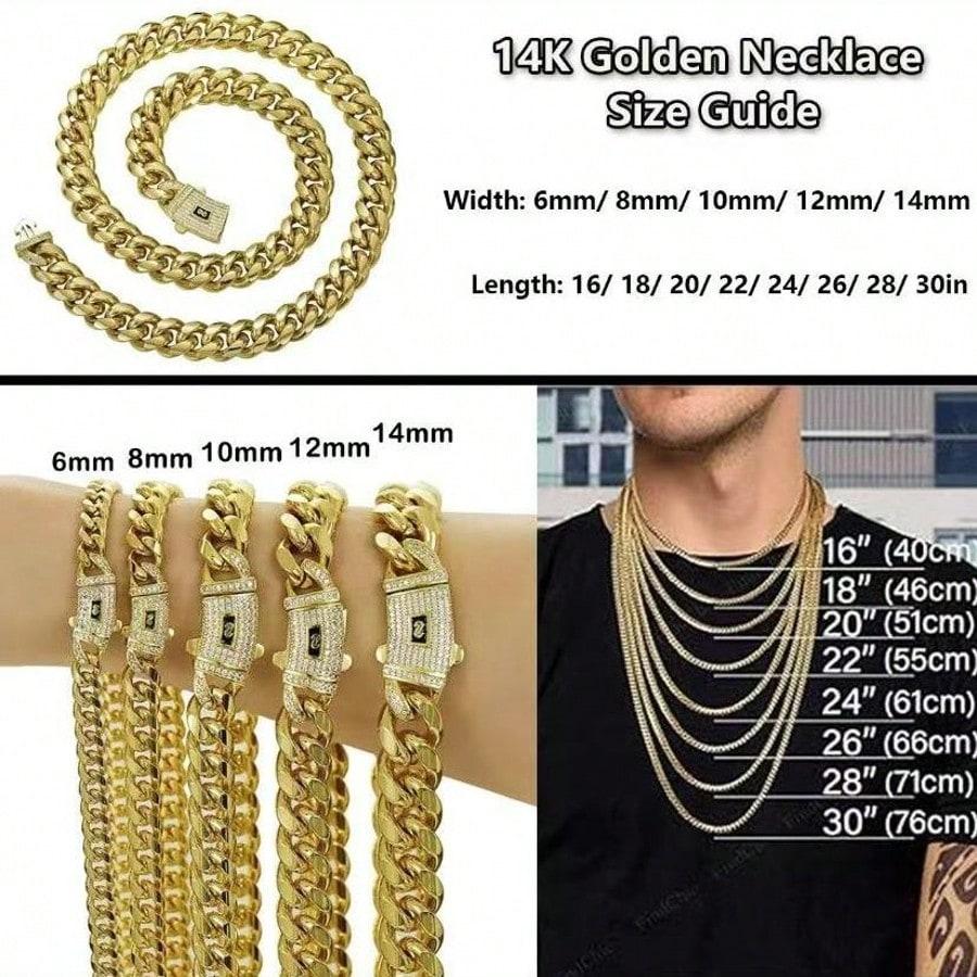 Nerezová ocel pozlacená 14K zlatem Kubánský řetězový náhrdelník pro muže 6 mm Miami Curb Link s pružinovým zapínáním z kubického zirkonu