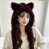 Plush Cats Ear Hat with Faux Furs Look Earflaps, Long Coverage Thick Warm Hat for Cold Weather Daily Outfit Styling, Outdoor Activity