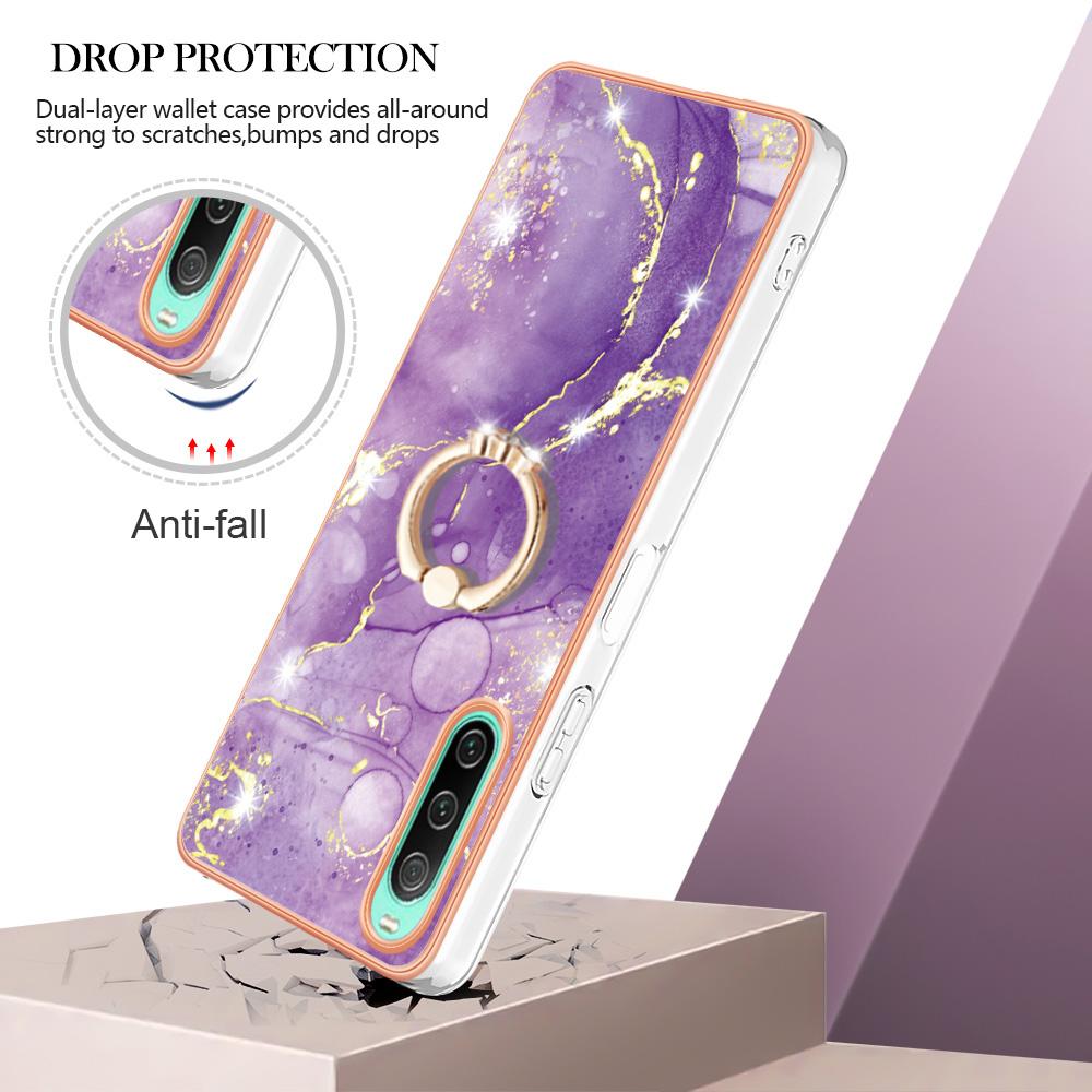 

For Sony Xperia 10 IV 5G Case with Ring Kickstand Marble Pattern Electroplating TPU Back Cover Purple 002