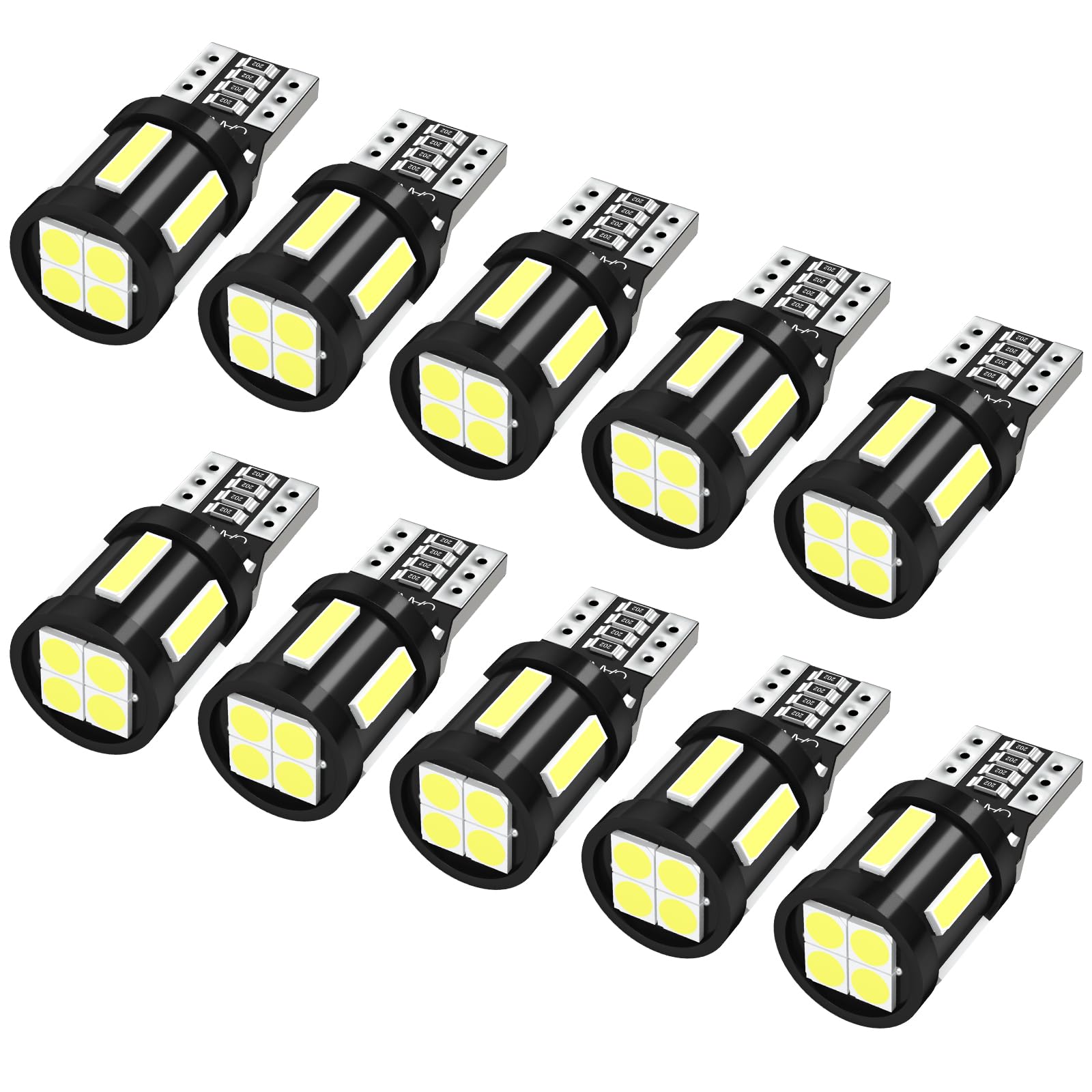 

SUPAREE T10 LED Bulbs 10-Pack, White 6000K, 10-SMD High Brightness, Vehicle Inspection Compatible, 12V for Position, License Plate & Interior Lights белый