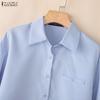 ZANZEA Women Casual Turn Down Collar Solid Color Loose Half Sleeve Blouse