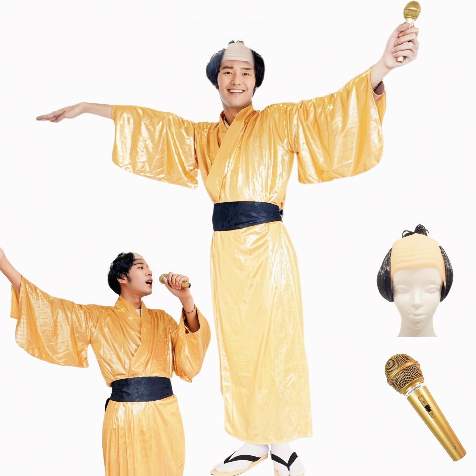 Samurai Samba Cosplay Costume Outfit Wig Microphone Set Gold General Warrior Halloween Costume Party Banquet Funny Gold Good Fortune Party Samurai B золотой