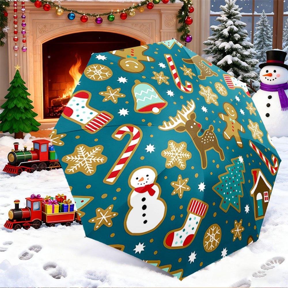 

Open/Close Portable Folding Umbrella with Winter Snowflake, Candy Cane & Snowman Design - Compact Travel Umbrella Suitable for (as the picture,Iron&8K)