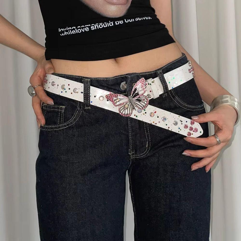 Rhinestone Butterfly Buckle Waist Belt Sweet Women's Waist Belt Clothing Accessories