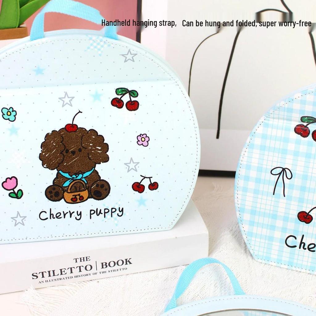 Cherry Dog Round Folding Wall-Mounted Makeup Mirror for Bathroom & Bedroom.