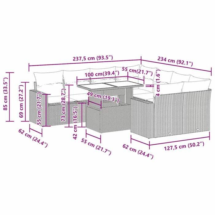 VidaXL Salon de jardin avec coussins 9 pcs beige résine tressée 3326289
