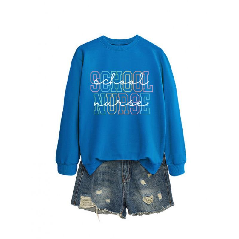 Womens Casual Long Sleeve Hoodie Sweatshirt With Print Design Loose Fit Cotton Blend Office Chic Style