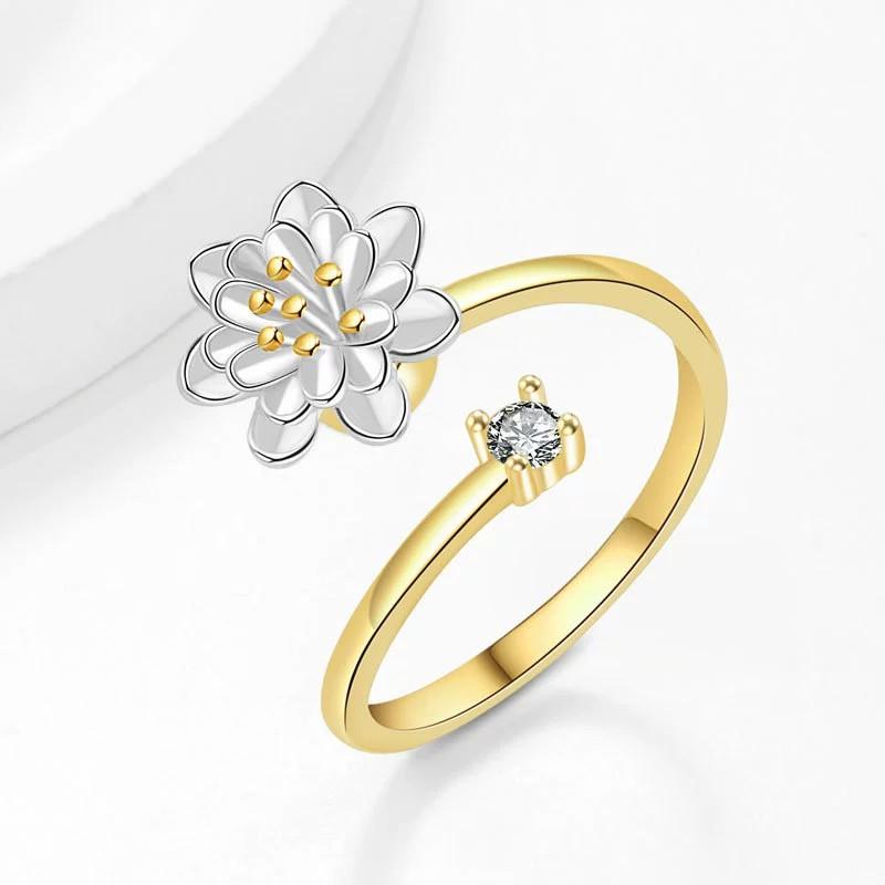 VENTFILLE 925 Sterling Silver Zircon Lotus Ring For Women Flower Relieve Stress Trend Aesthetic Jewelry Gift Dropshipping