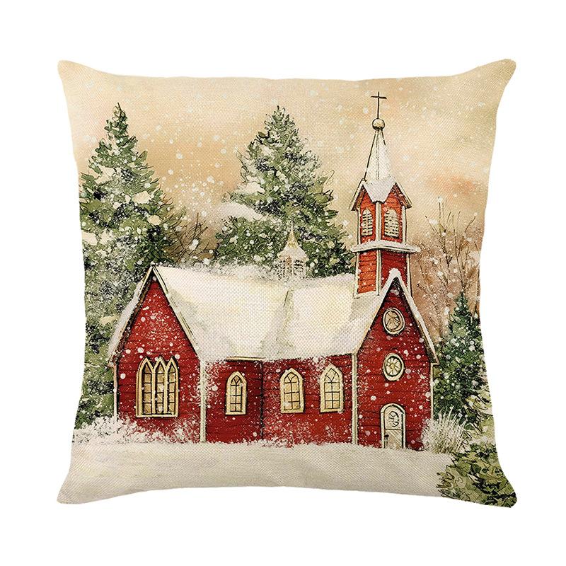 Christmas Pillowcase Santa Claus Printed Polyester PillowSofa Decorative Cushion CoverHoliday Gift