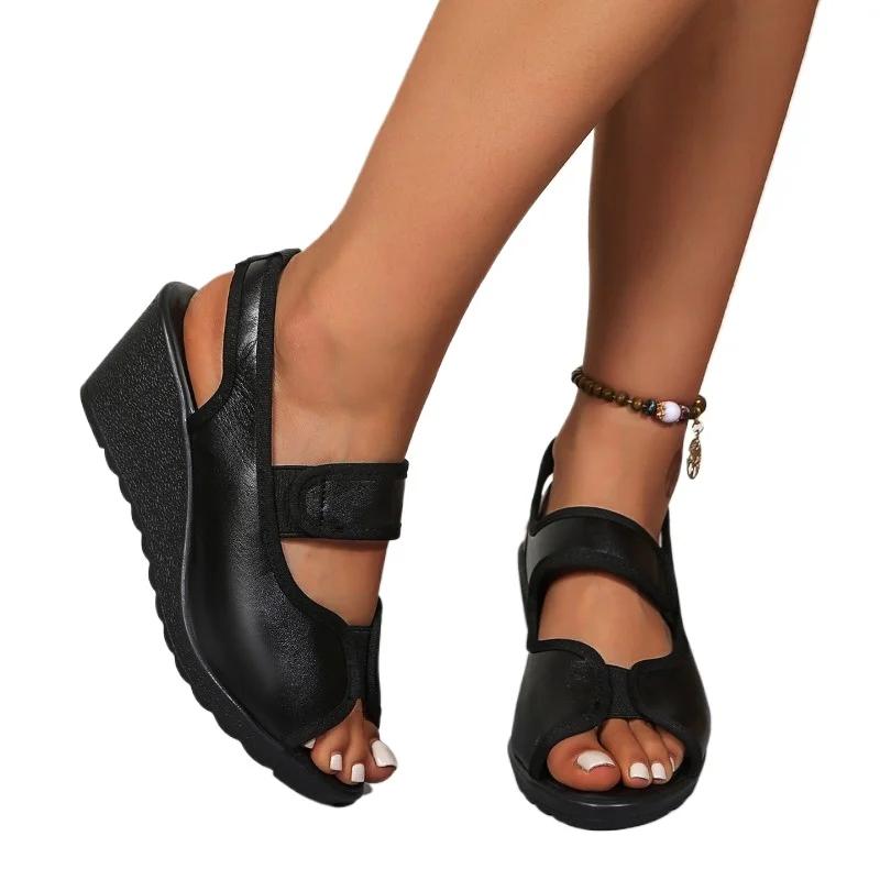 2025 Summer Peep Toe Women's Sandals Elastic Band New Casual Comfortable Plus Size Best Seller Wedge Sandals Zapatos