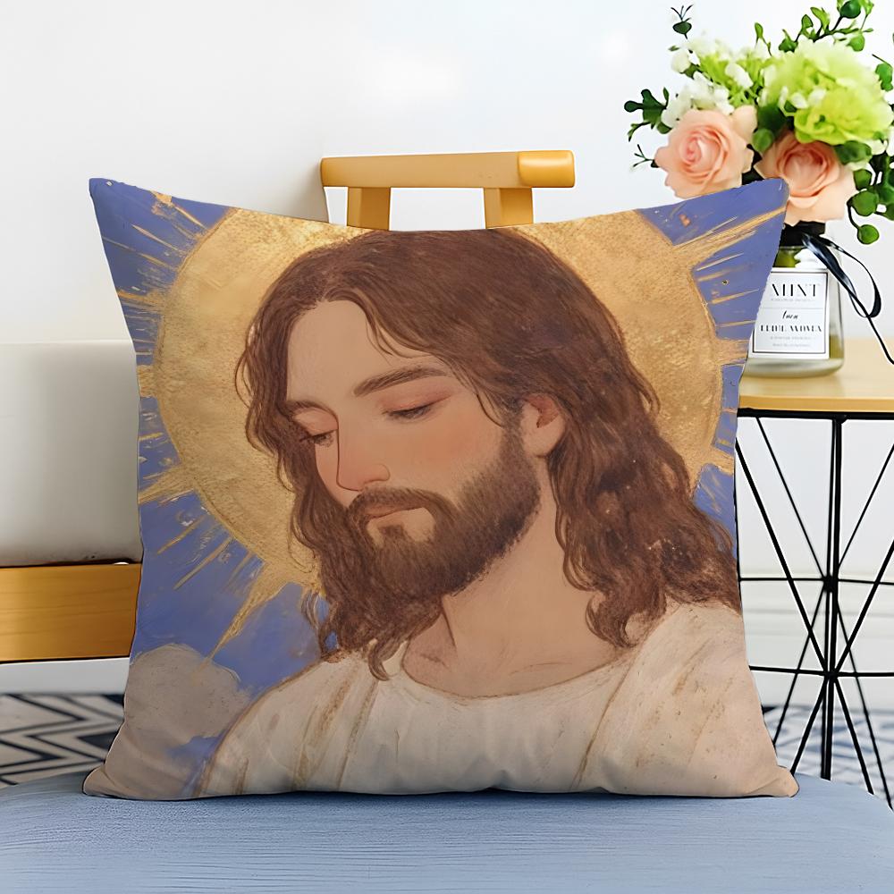 Jesus Christus Porträt Christliche Kunst Kissenbezug Waschbar Leinen Komfort Weich für Sofa Bett Gemütliches Zuhause Zimmerdekoration