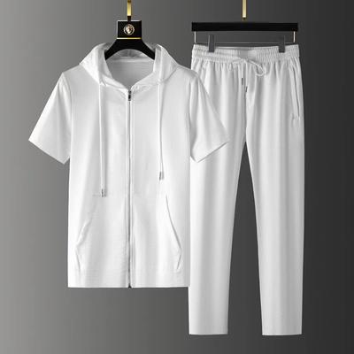Modă Culoare Solidă Confortabil Moale Talie Medie Cardigan Bărbați Trening Pantaloni Drepți Vară Rezistent la Uzură Set de Vară