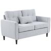 2 Seater Sofa with Spring Cushion, Fabric Sofa with Wooden Legs, Modern Love Seat for Living Room, 140cm Width Tufted Couch for Bedroom, Light Grey