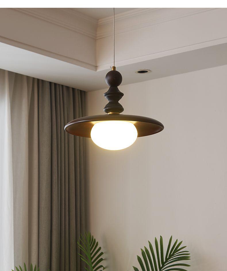 Retro Walnut French Mid-Century Pendant Light for Bedroom, Living Room, and Dining Area