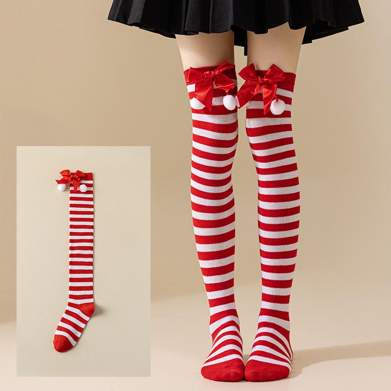 Women Socks New Year Gift Striped Christmas Decorations High Socks Cotton Long Stockings Girls Striped Knee Socks