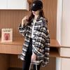 Wiosna Jesień Vintage Krata Nadruk Luźny Casual Kardigan Bluzka Kobiety Długi Rękaw Golf Zapinana na Guziki Koszula Top