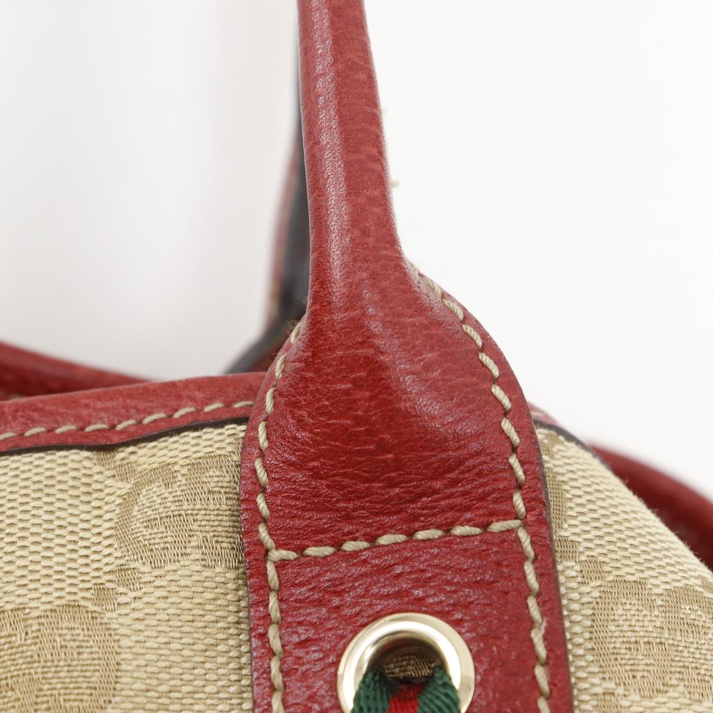 Gucci Pretty Tote Bag 163805 Brown GG Canvas Ribbon Women Used
