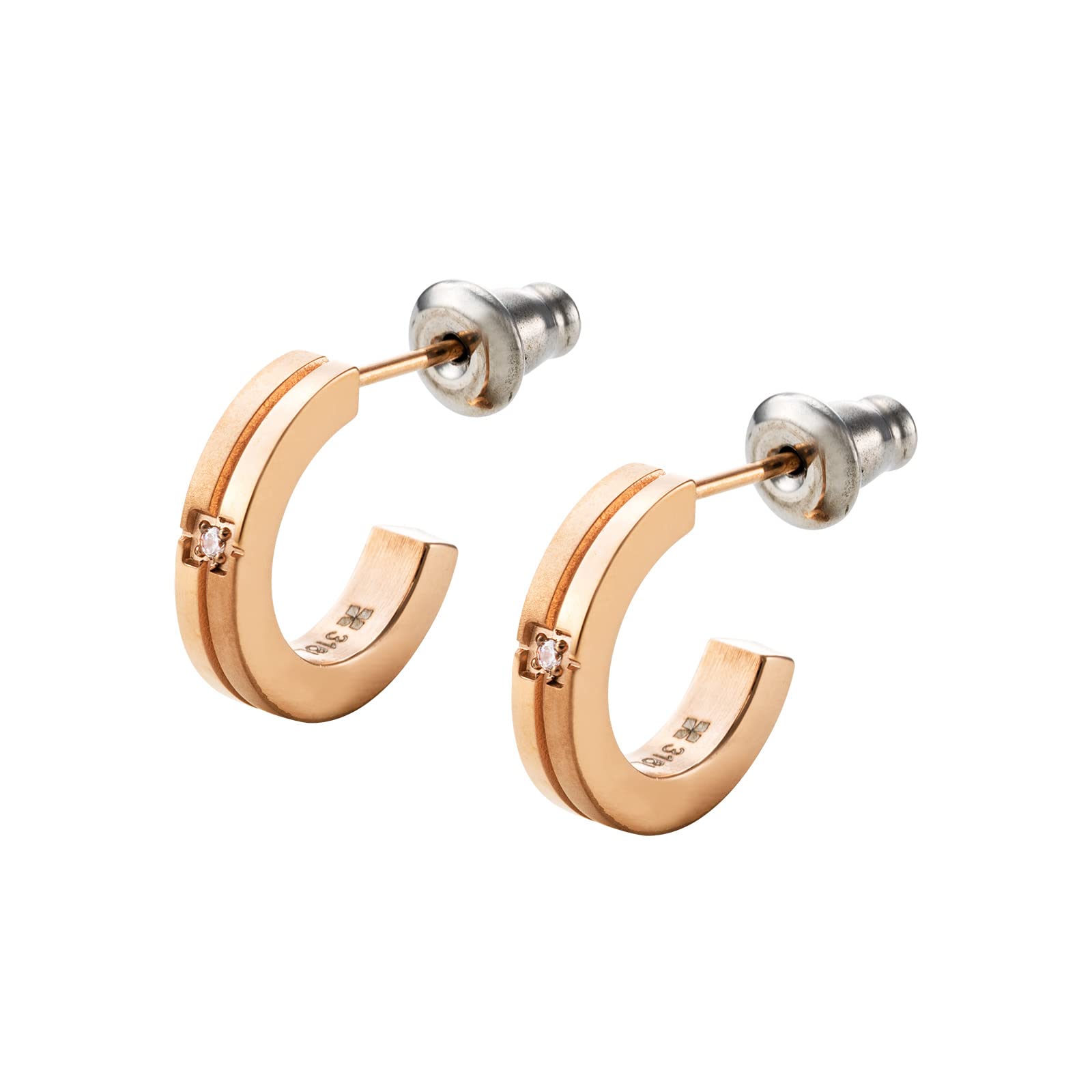 

Earrings Surgical Stainless Steel Diamond Half Hoop Cross Matte Pink Pink Set of 2 [White Clover] & 4SPE002GO&4SPE002GO рожевий