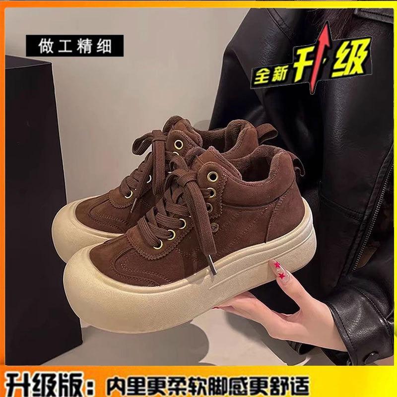 

Кожаные бархатные высокие кеды для женской осени и зимы, новые, на толстой подошве, универсальные, повседневные, спортивные, кеды для скейтборда, утепленные хлопковые туфли 40