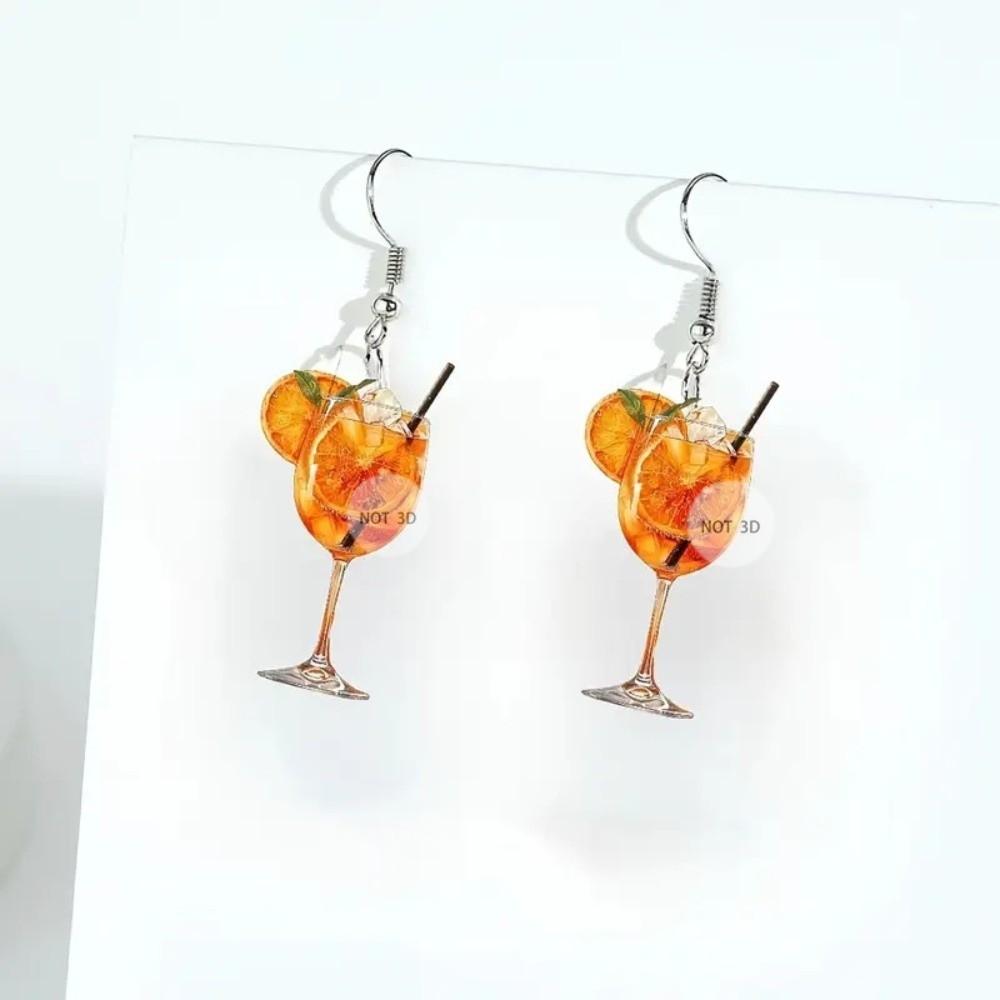2D Flat Design Orange Juice Earrings Lightweight Material Drop Earrings  Beer Festival