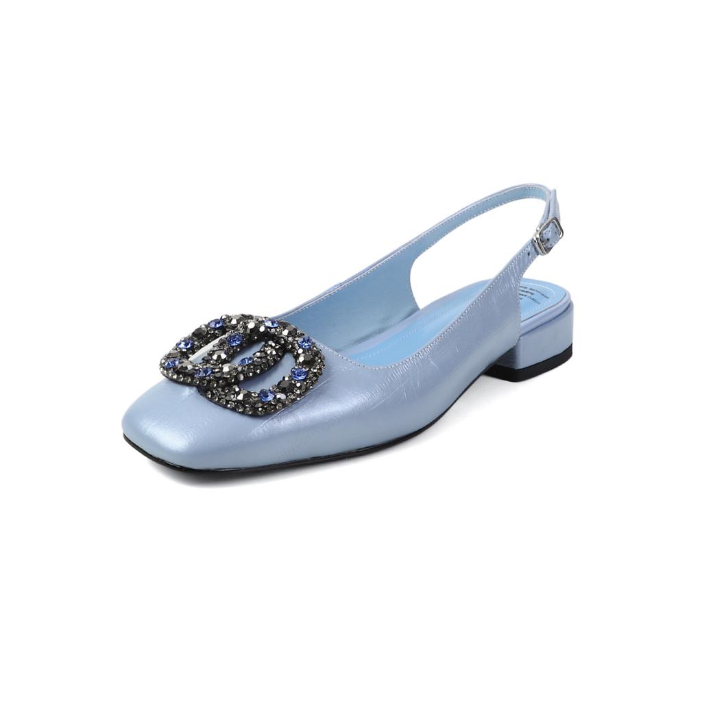 Leather shallow mouth low heel rhinestone sandals women's spring 2025 new bag head back empty word with sandals