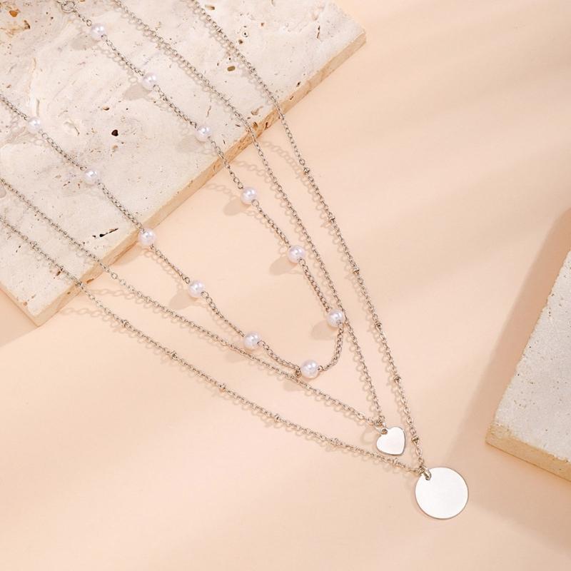 Chic Multi Layer Necklace Featuring High Quality Metal Sequins And Imitation Pearls Ideal For Trendy Occasions